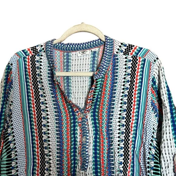 CATO Top Womens 26 28W Multicolor Boho Artsy Print Rayon Blouse Ladies - Picture 2 of 9